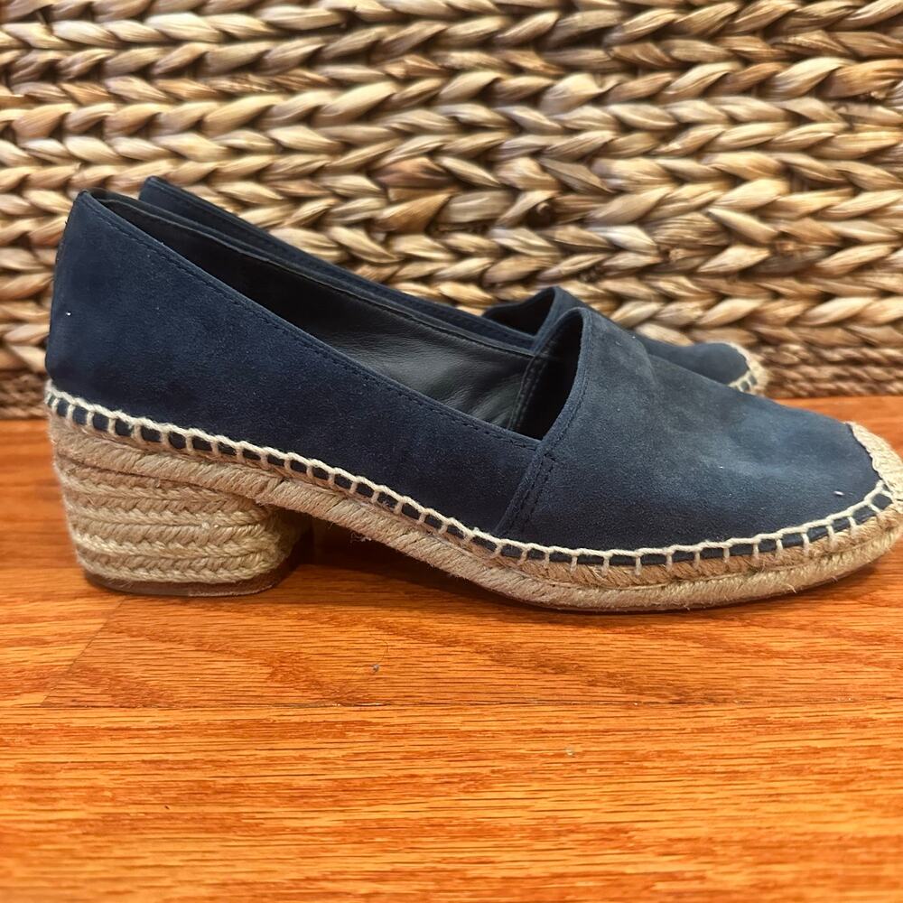 Tory Burch Eleanor Espadrille sz 8 Navy Blue Block Heel Espadrille